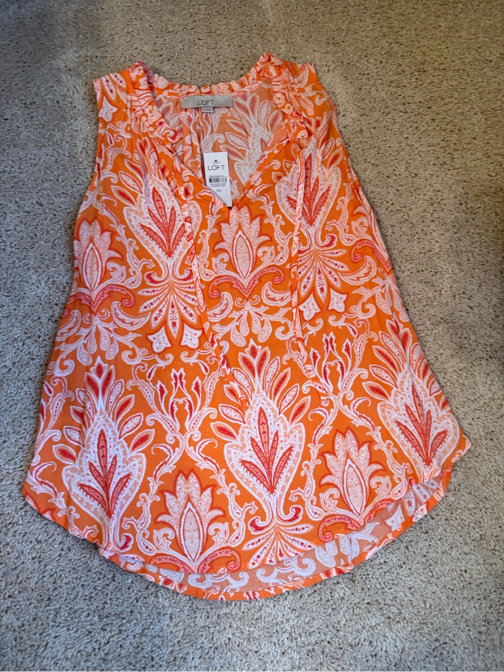 LOFT Orange Paisley Sleeveless V-Neck Blouse XS NWT